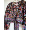 Colorful floral bohemian wrap blouse