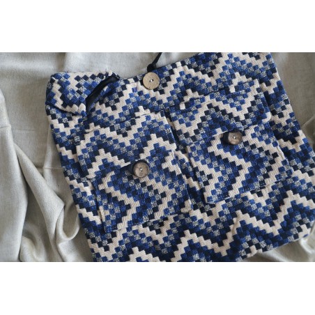 Hippie shoulder bag with checked blue pattern