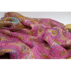 Mustard and pink color silk square