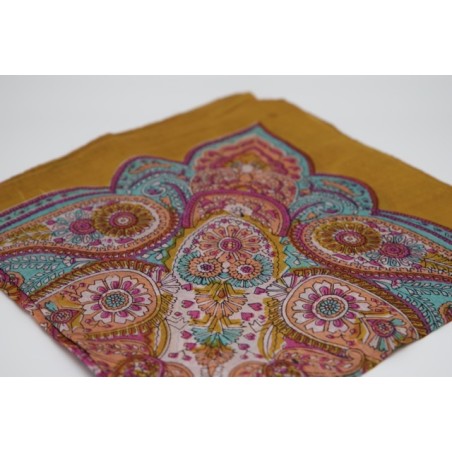 Mustard and pink color silk square