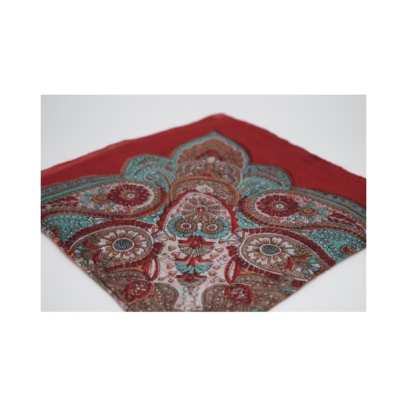 Red and turquoise color silk square