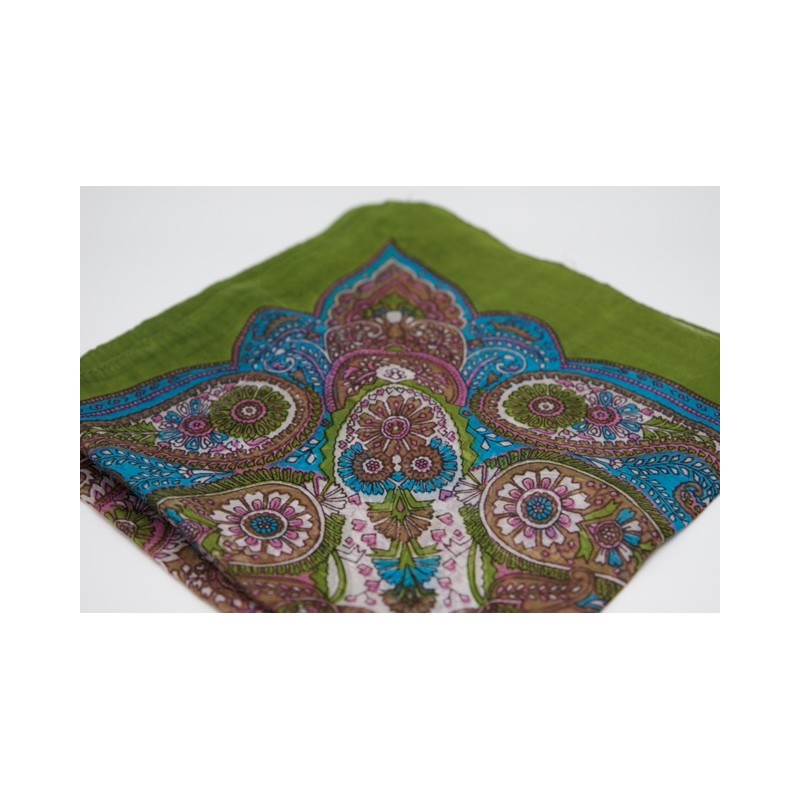 Green, pink and turquoise color silk square