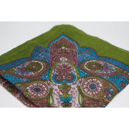 Green, pink and turquoise color silk square