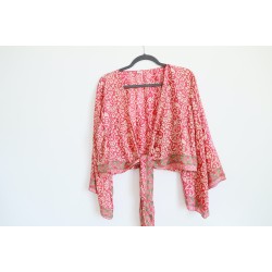 Pink and nude flowers wrap blouse
