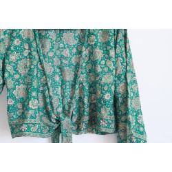 Green flowers wrap blouse