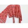 Dard red green flowers wrap blouse