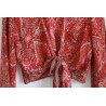 Dard red green flowers wrap blouse