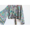 Wrap blouse with colorful pattern