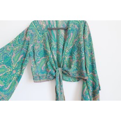 Green wrap blouse with pattern