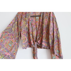 Colorful and golden flowers wrap blouse