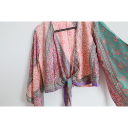 copy of Colorful and golden flowers wrap blouse