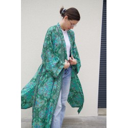 Kimono long vert et doré