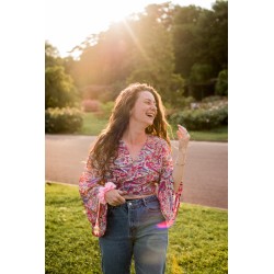 Pink floral bohemian wrap blouse