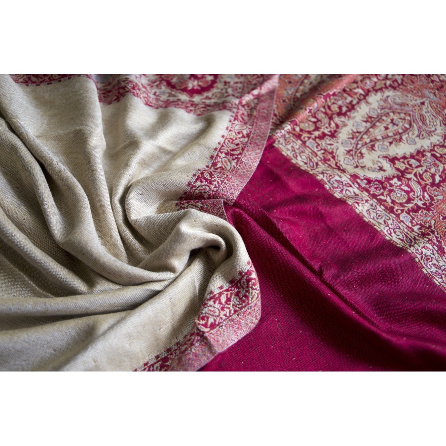 Foulard reversible rose et crème