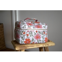 Trousse de toilette type vanity fleurs orange rose