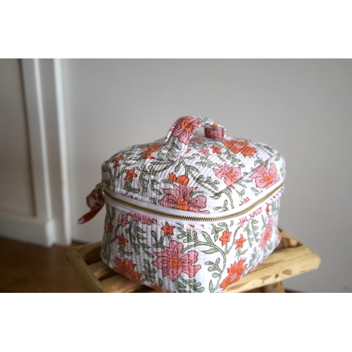 Trousse de toilette type vanity fleurs orange rose