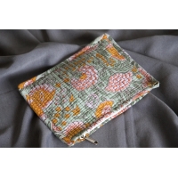 Pochette en coton matelassé jaune et vert