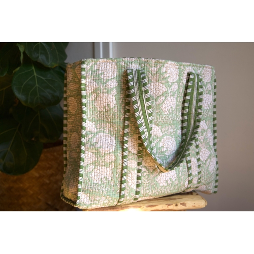 Sac cabas en coton matelassé vert