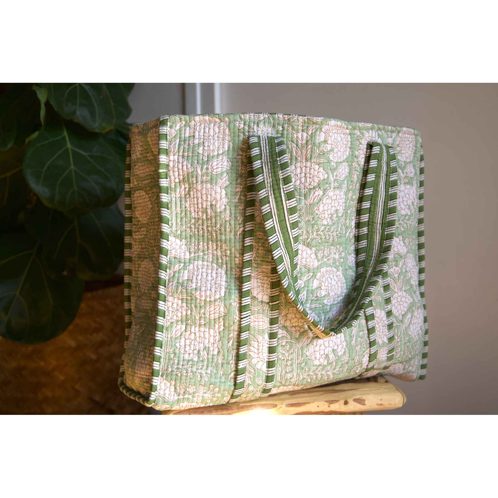 Sac cabas en coton matelassé vert