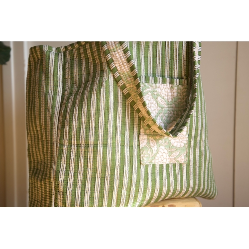 Sac cabas en coton matelassé vert