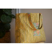 Sac cabas en coton matelassé jaune et vert