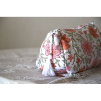 Trousse de toilette matelassée fleurs orange et rose