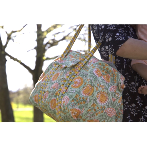 Sac de voyage matelassé jaune et vert