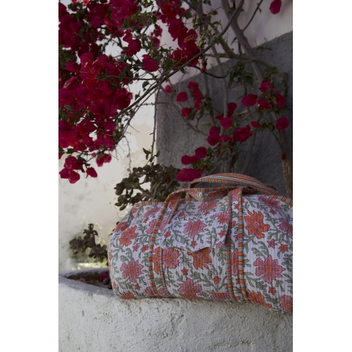 Sac de voyage matelassé fleuris blanc orange rose