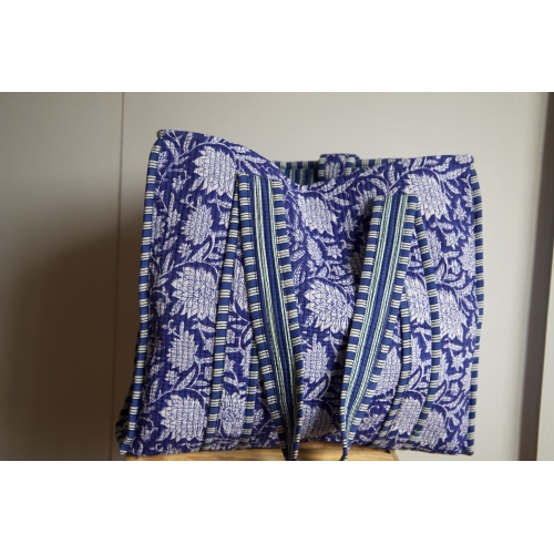 Sac cabas en coton matelassé fleurs bleus