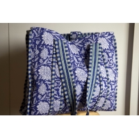 Sac cabas en coton matelassé fleurs bleus