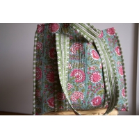 Sac cabas en coton matelassé bleu rose vert