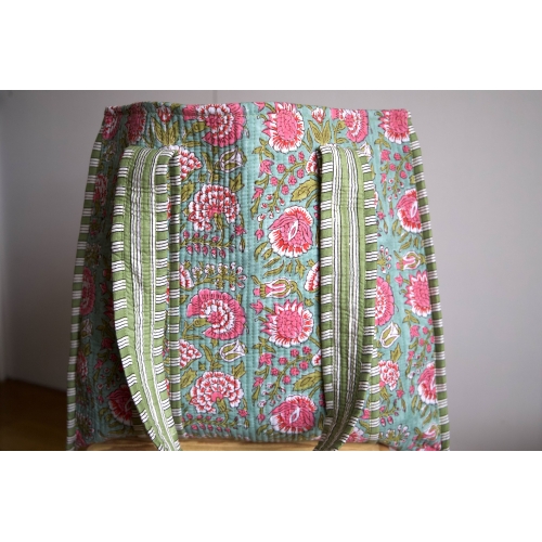 Sac cabas en coton matelassé bleu rose vert