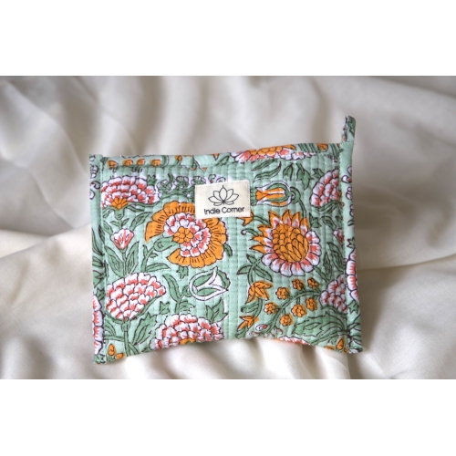 Pochette en coton matelassé jaune et vert