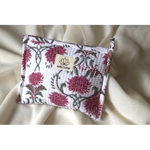 Pink flower quilted pouch