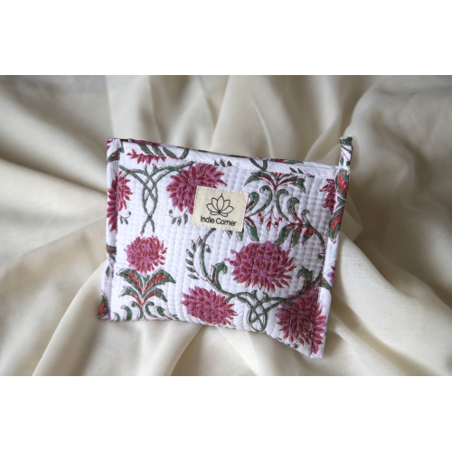 Pink flower quilted pouch