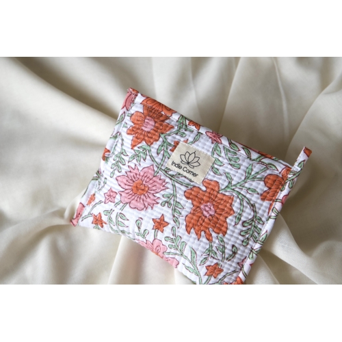 Orange flower quilted pouch