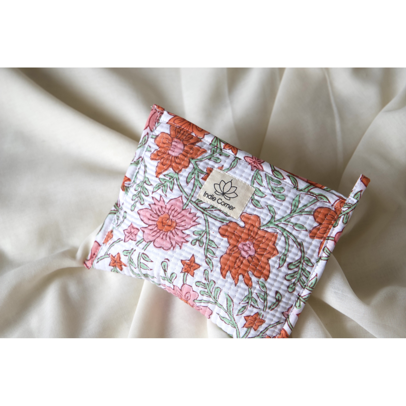 Orange flower quilted pouch