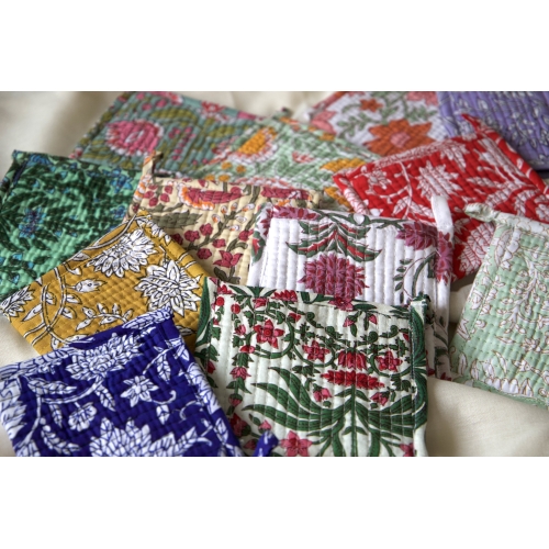 Blue pink green quilted red coin pouch