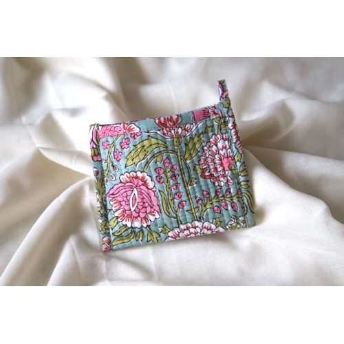 Blue pink green quilted red coin pouch
