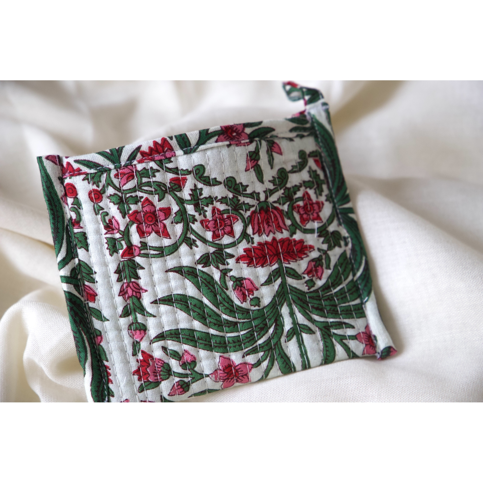 Pink and green flowers quilted coin pouch