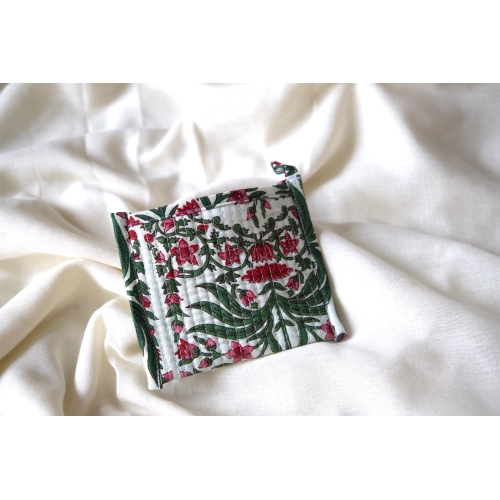 Pink and green flowers quilted coin pouch
