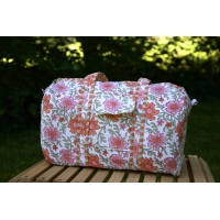 Sac de voyage matelassé fleuris blanc orange rose
