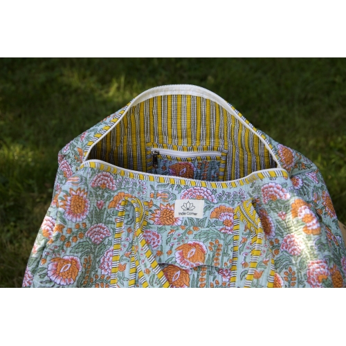 Sac de voyage matelassé jaune et vert