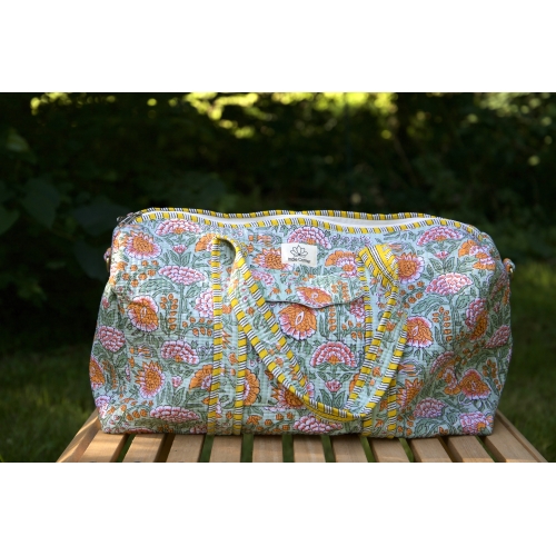 Sac de voyage matelassé jaune et vert