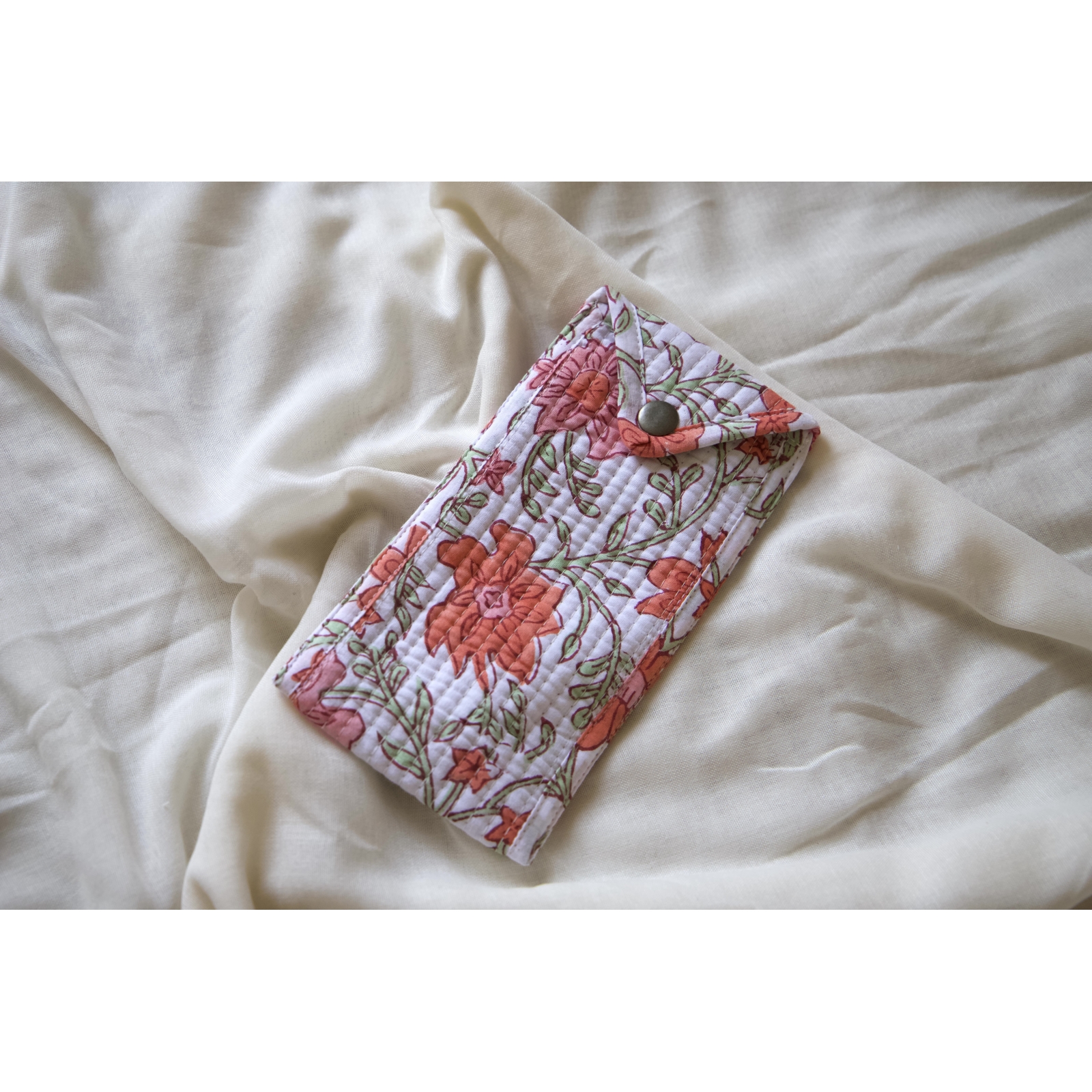 Orange and pink flower pencil pouch