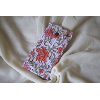 Orange and pink flower pencil pouch