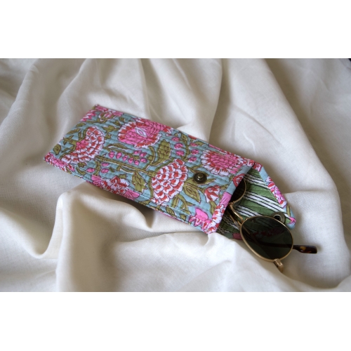 Blue pink green pencil pouch