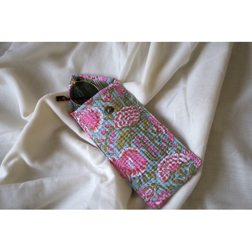 Blue pink green pencil pouch