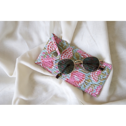 Blue pink green pencil pouch