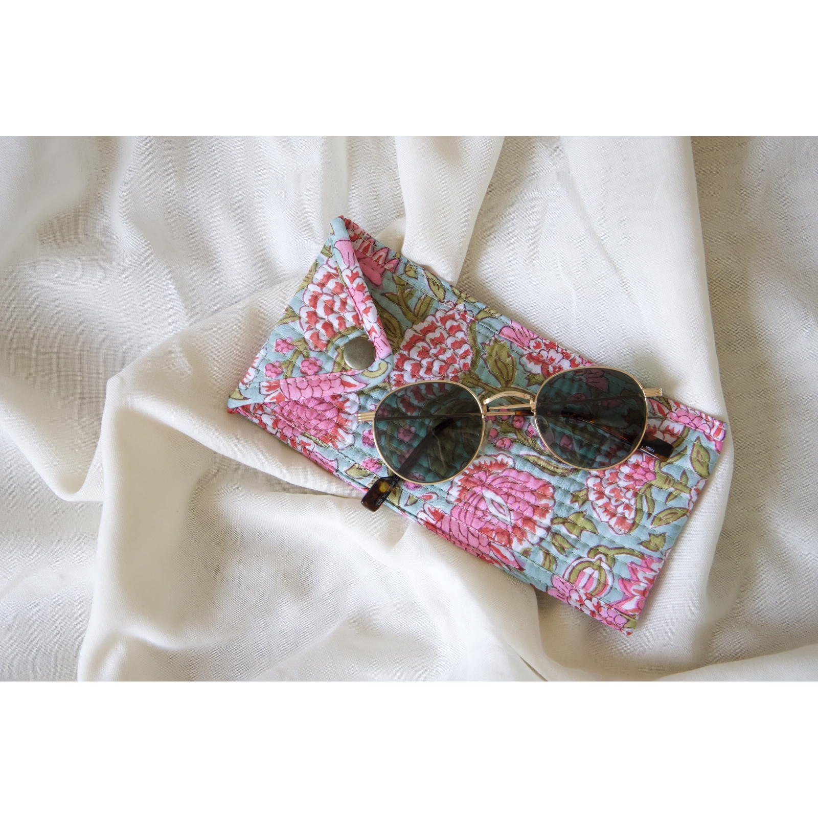 Blue pink green pencil pouch